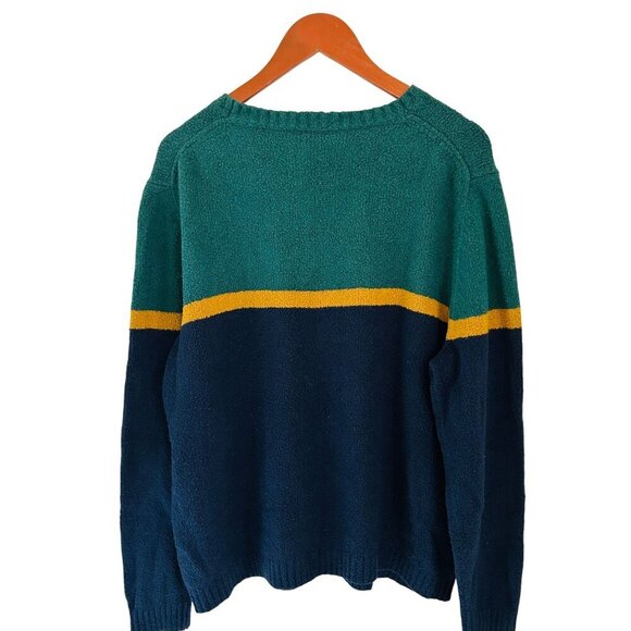 J. McLaughlin Teddy Sweater Cotton Color-Block Green Blue Preppy Soft - XL - Picture 4 of 7